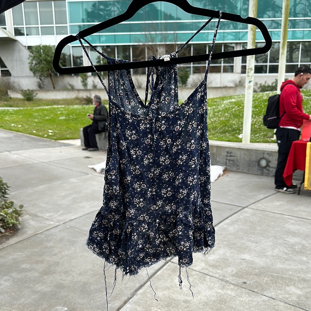 Blue Asymmetrical Ruffled Camisole